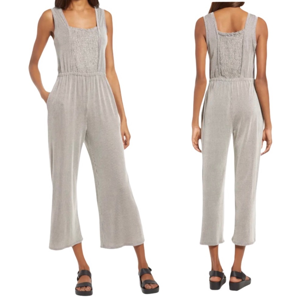Stripe Smocked Bodice Sleeveless Jumpsuit S